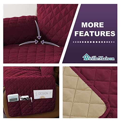 MeilleMaison Non-Slip Recliner Sofa Cover for 2 Seater Couch (Wine/Tan)