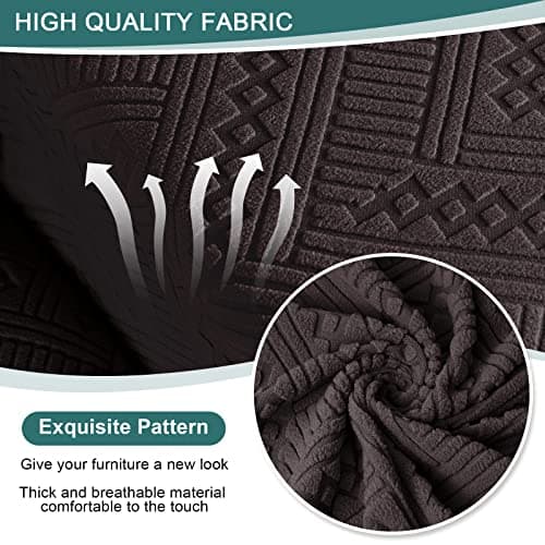 Stretch Loveseat Recliner Cover with Console - 4 Piece Sofa Cover with Pockets - Jacquard Furniture Protector for 2 Seater Couch - Chocolate