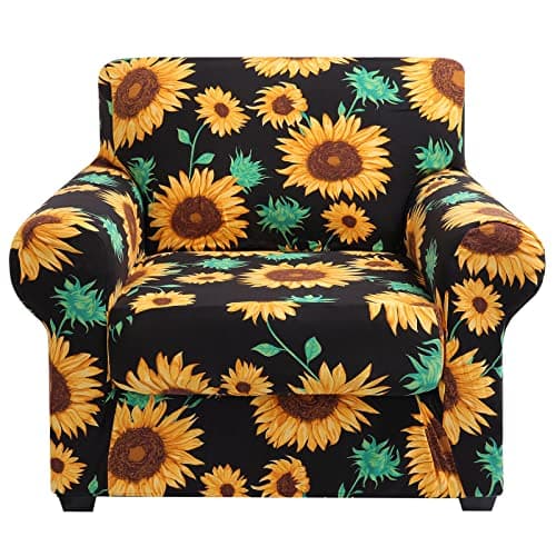 Floral Pattern Stretch Printed Sofa Slipcovers for 2 Cushion Couch, Furniture Protector for Dogs (Loveseat) — Black&yellow