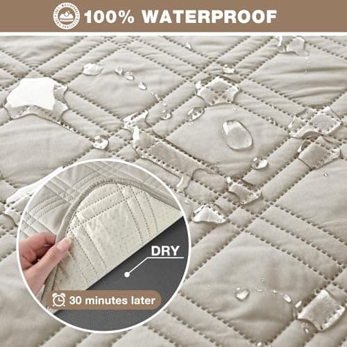 TAOCOCO 100% Waterproof Loveseat Recliner Cover, Non-Slip Chocolate Protection — Cream