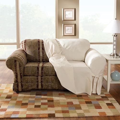 SureFit Duck Cotton Loveseat Box Cushion Slipcover