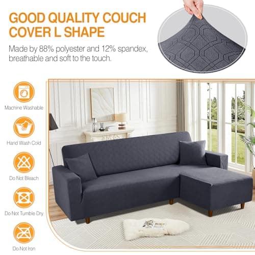 L Shaped Sofa Cover with Pillowcases for Right-Facing Sectional - Charcoal Gray