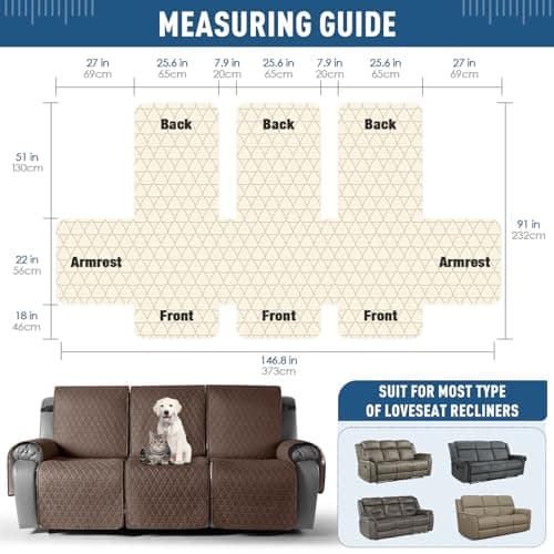 TAOCOCO 100% Waterproof Recliner Sofa Cover, Non-Slip Brown 3 Seater