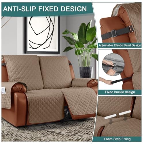 Ruaozz Waterproof Recliner Sofa Cover for Kids, Dogs, Pets (Light Brown, 2 Seater)