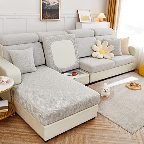 Dark Grey Stretch Slipcover for L Shape Sectional Sofa (Back Cover) — A-grey White