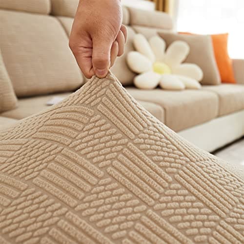 Elastic Couch & Sectional Slipcovers L-Shaped Chaise Grey/White Living Room Furniture Protector — B Coffee