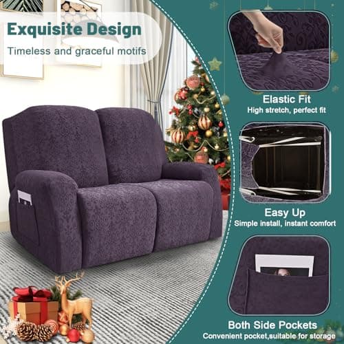 Brown 6-Piece Stretch Jacquard Loveseat Cover, Soft & Breathable, Elastic Fit, Pet-Friendly Protection
