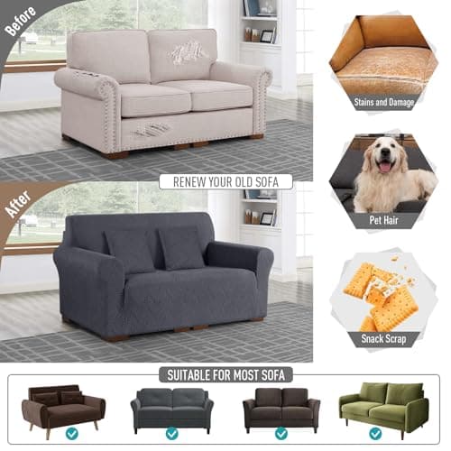 Ruaozz Stretch Loveseat Sofa Cover for 2 Cushion Couch (Dark Gray)
