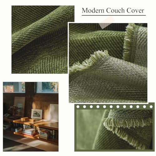 Boho Dark Green Herringbone Stripe Sofa Slipcover