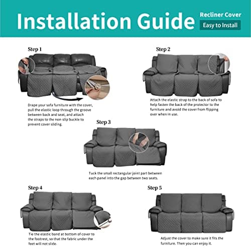 Waterproof Recliner Sofa Cover, Gray/Light Gray, Washable & Reversible