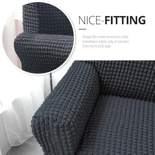Country Style Dark Grey Sofa Slipcover for 3 Cushion Couch Durable Washable Fit Universal