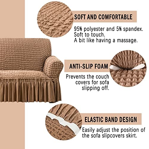 Jeloris Stretch Loveseat Slipcover, Durable Kids & Pet-Friendly Sofa Cover (Medium, Khaki)