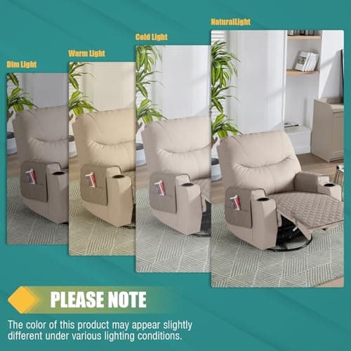 Waterproof Recliner Chair Covers: Non Slip, Washable, with Pocket (Khaki)