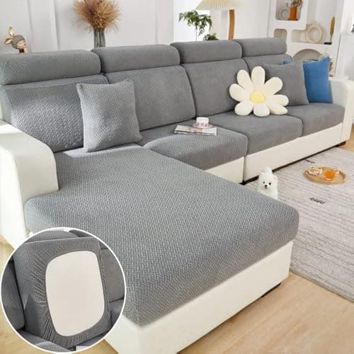 Jonuiony Wear-Resistant L-Shape Sectional Couch Slipcover (Dark Grey, Large) — A-grey