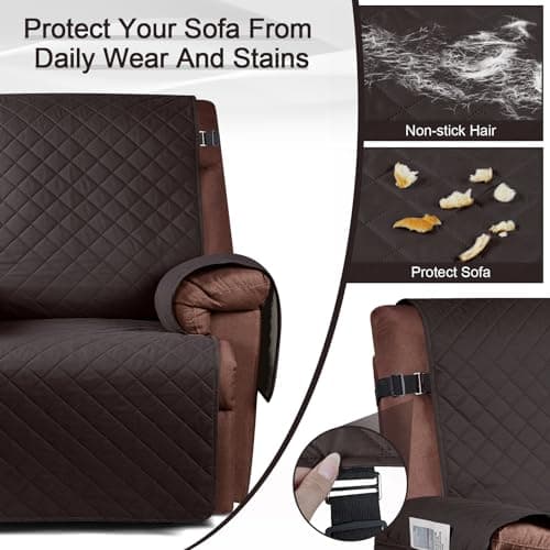 KinCam 100% Waterproof Recliner Chair Cover with Elastic Straps (23.6", Chocolate)