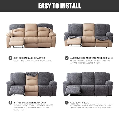 Soft Jacquard Stretch Recliner Sofa Slipcover 3-Cushion Sectional