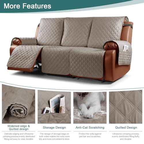 Ruaozz Waterproof Recliner Sofa Cover for Kids, Dogs, Pets (Pale Brown, 3 Seater)