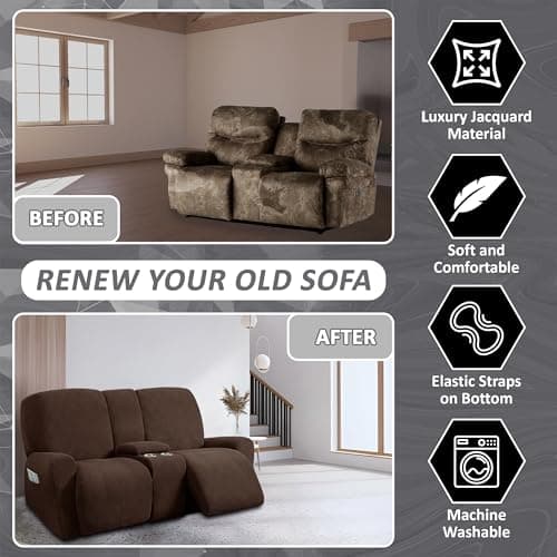 ULTICOR Chocolate Jacquard Reclining Loveseat Slipcover (8-Piece Stretch)