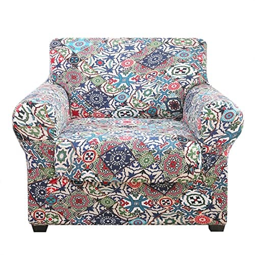 Floral Pattern Stretch Printed Sofa Slipcovers for 2 Cushion Couch, Furniture Protector for Dogs (Loveseat) — Light Beige