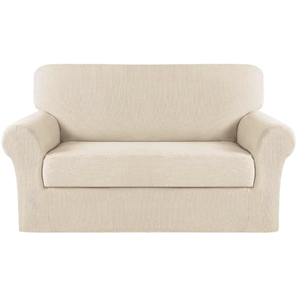 Turquoize Stretch Sofa Slipcover for 2 Cushion Couch (Biscotti Beige)