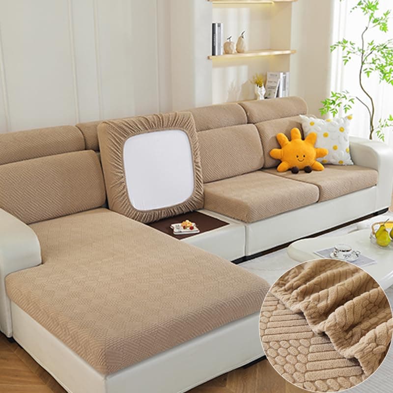 Soothing Home Khaki Sectional Sofa Cover (Back L) — Snow Khaki