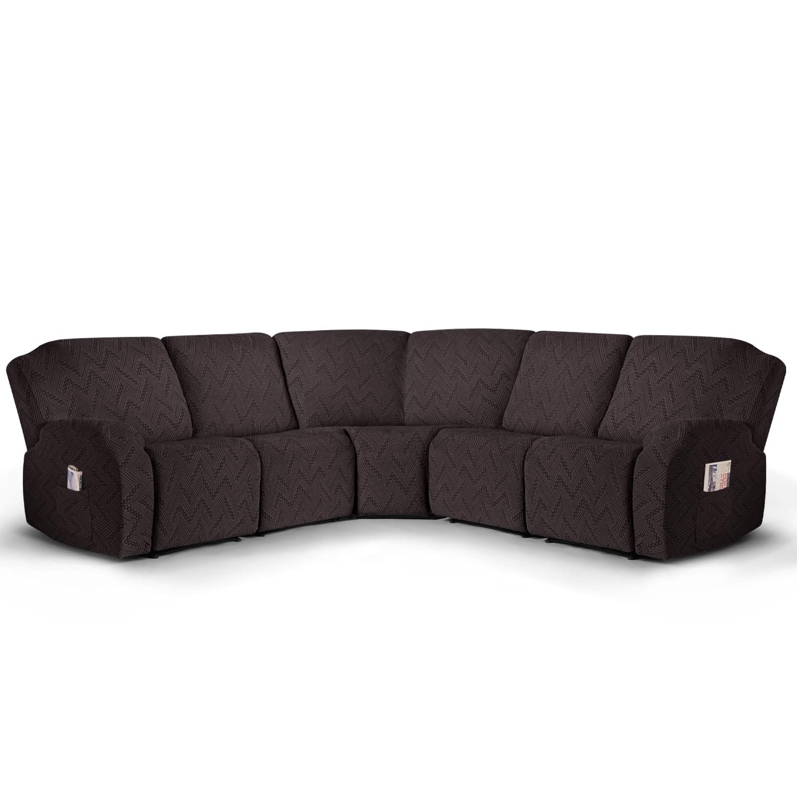 Ruaozz Chocolate Oversized L-Shaped Recliner Sectional Sofa Covers (5 Seats)