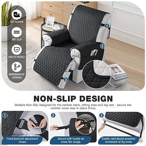 TAOCOCO Recliner Cover - 100% Waterproof, Non-Slip, Elastic Band (Black, Small-22')