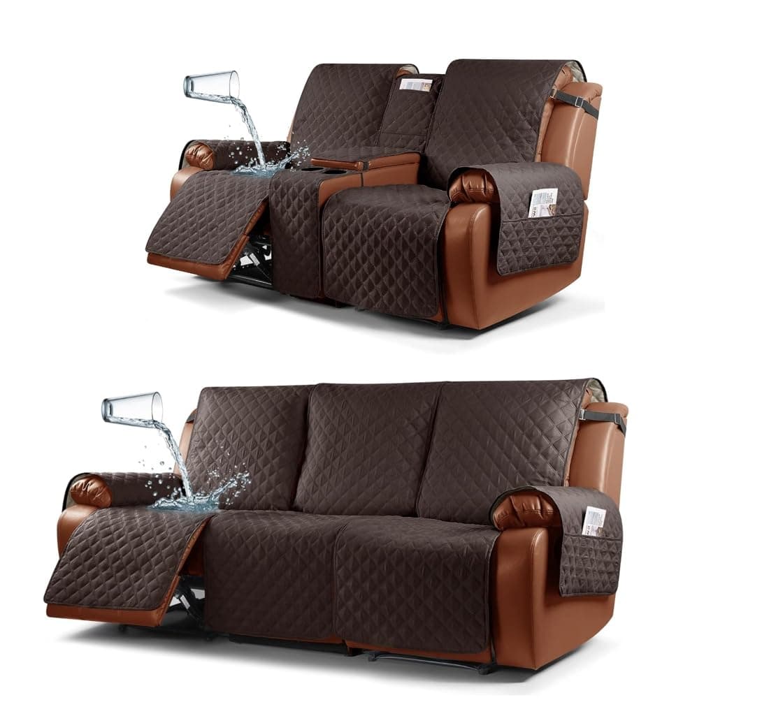 Ruaozz Recliner Loveseat and Console Cover + Recliner Sofa Cover in Chocolate