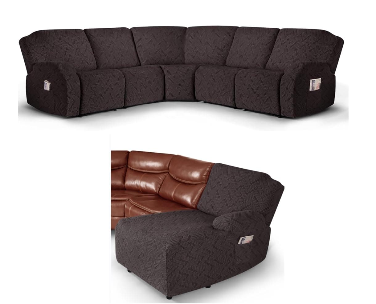 Ruaozz L-Shaped Stretch Recliner Sofa & Chaise Cover, Chocolate