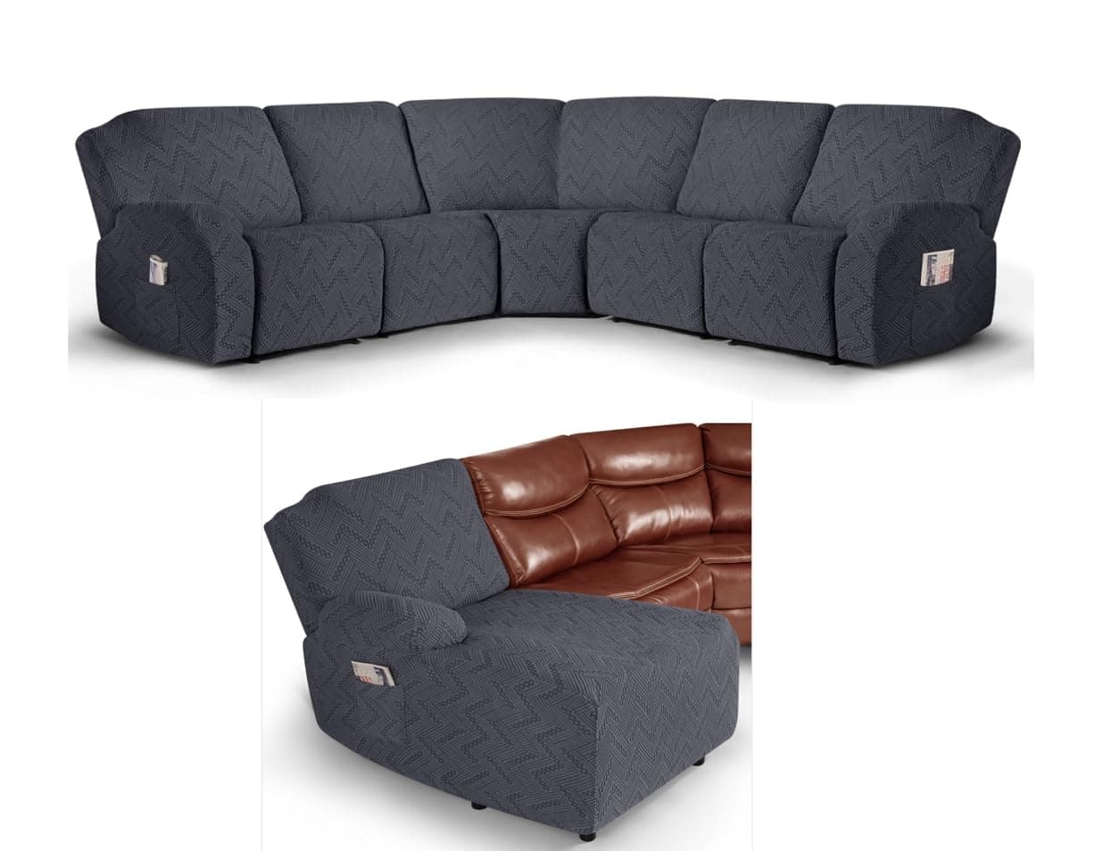 Ruaozz Dark Gray L Shape Stretch Recliner and Left Chaise Cover