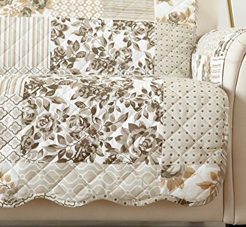 Great Bay Taupe Patchwork Scalloped Furniture Protector for Loveseat