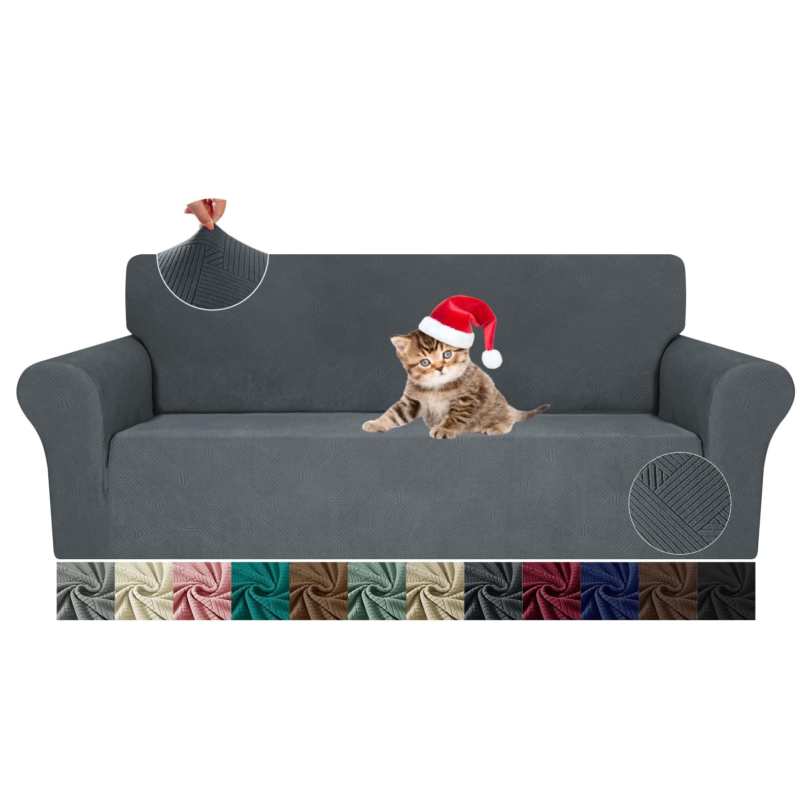 JIVINER Loveseat Slipcover, Dark Gray, Kids & Pet Protect Stretch Cover