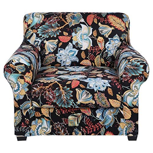 Floral Pattern Stretch Printed Sofa Slipcovers for 2 Cushion Couch, Furniture Protector for Dogs (Loveseat) — Black