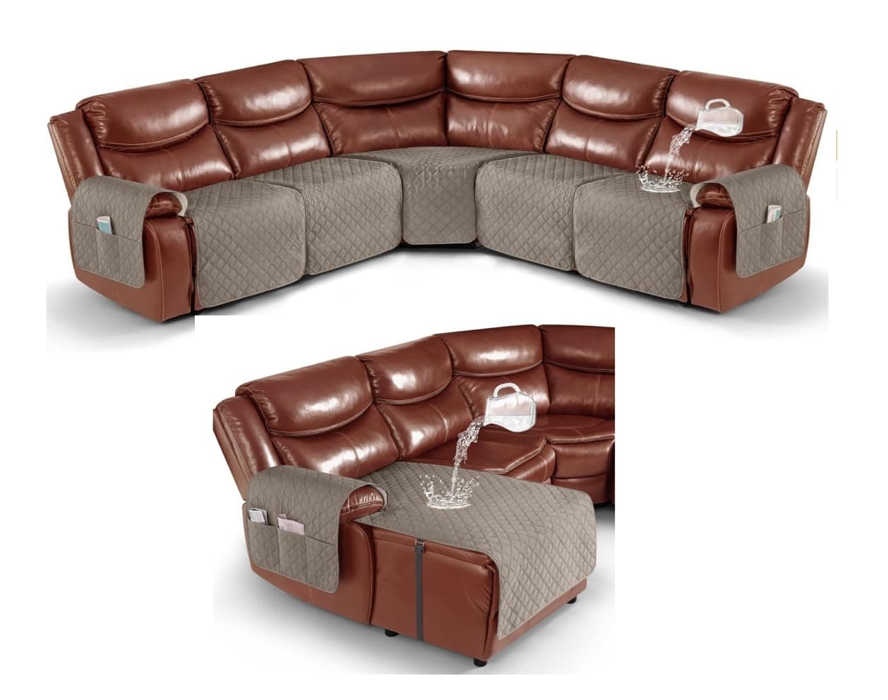 Ruaozz Khaki L-Shape Recliner Sofa + Left Chaise Cover