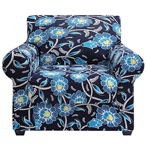 Floral Pattern Stretch Printed Sofa Slipcovers for 2 Cushion Couch, Furniture Protector for Dogs (Loveseat) — Navy&blue