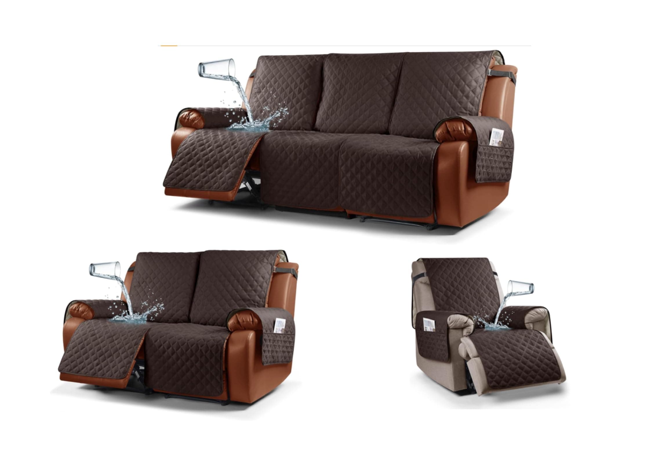 Ruaozz Waterproof Recliner Covers Set