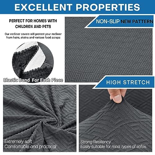 XINEAGE Dark Gray Stretch Jacquard Recliner Chair Covers (4 Pieces)