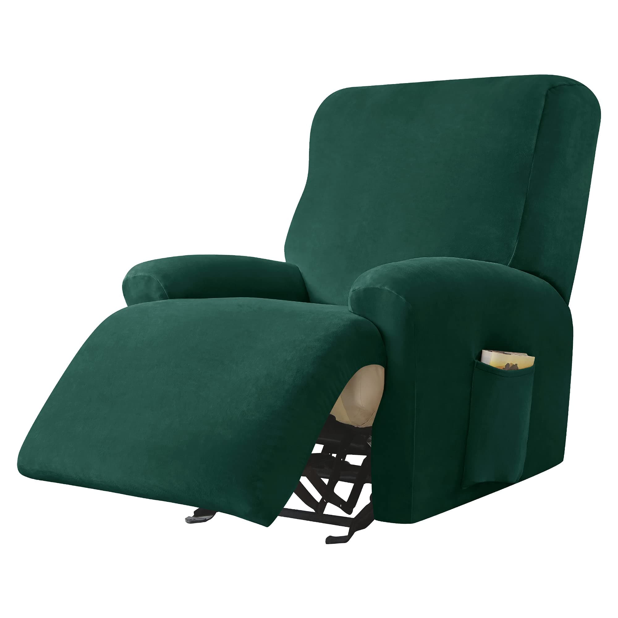 Green Ultra Soft Velvet Recliner Chair Covers 4-Piece Set