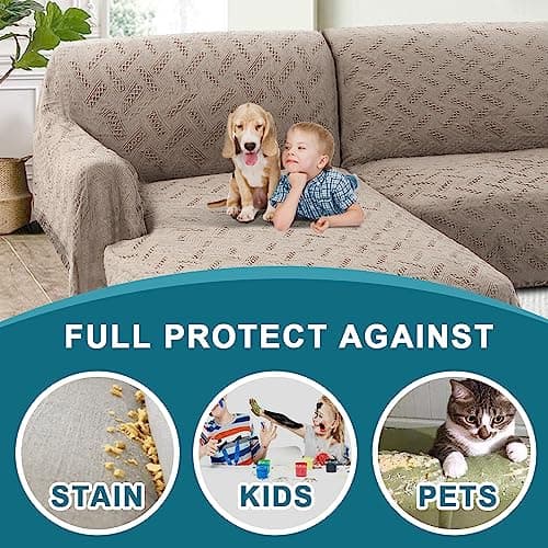 Turquoize Geometrical Woven Sectional Couch Cover (Chaise/3 Seats, Sand)