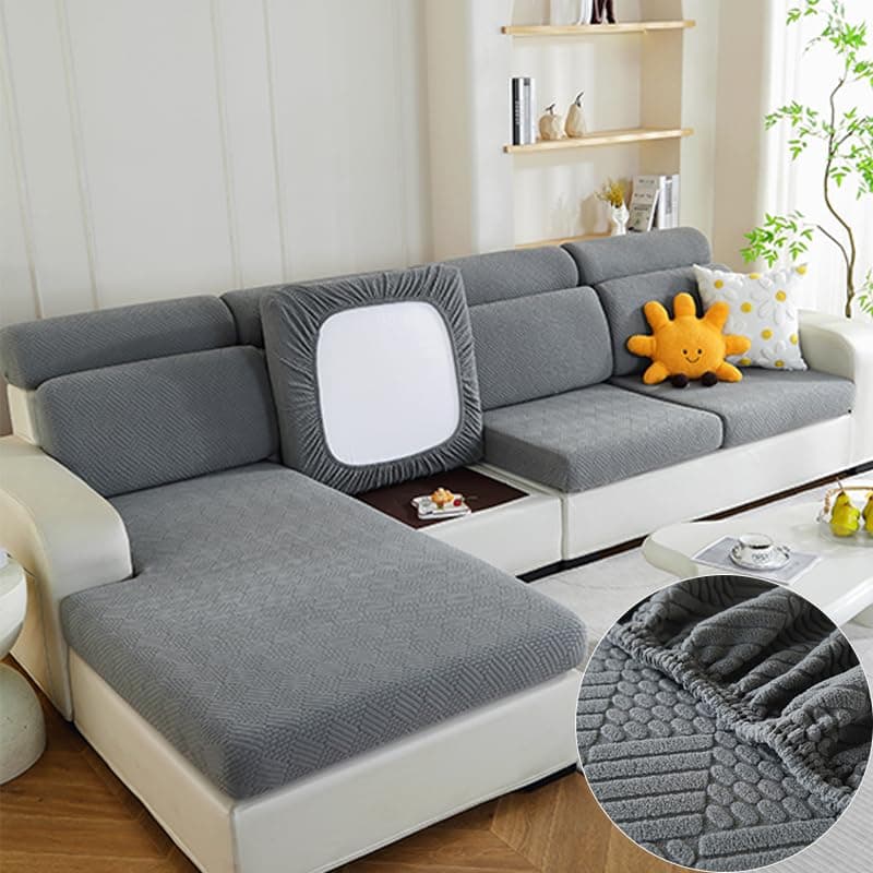 Soothing Home Khaki Sectional Sofa Cover (Back L) — Snow Grey