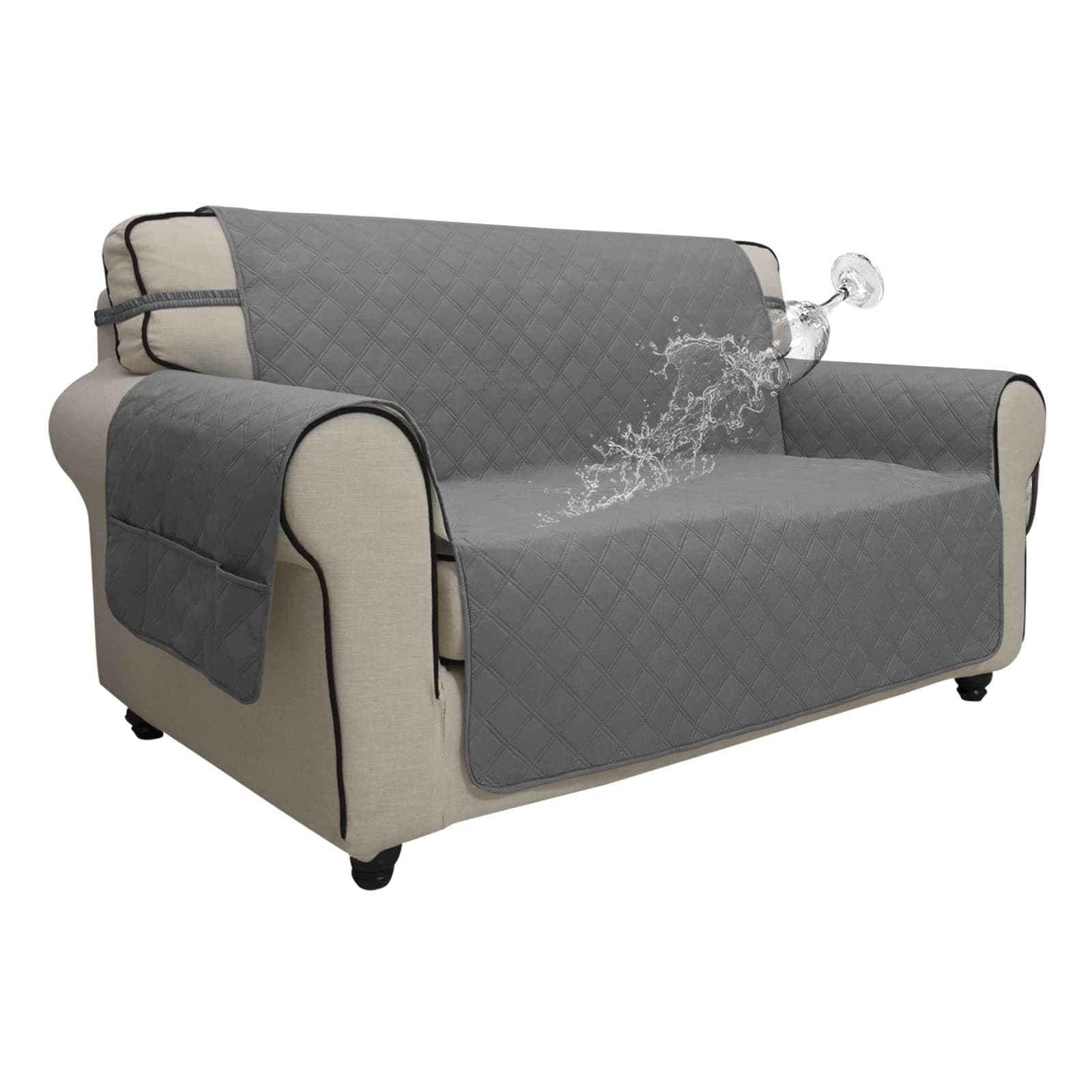 Grey Waterproof Sofa Slipcover for 2 Cushion Loveseat (Non-Slip, Washable, Pet and Kid Friendly)