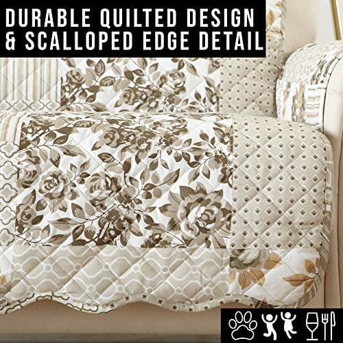 Great Bay Home Taupe Scallop Print Stain Resistant Recliner Cover