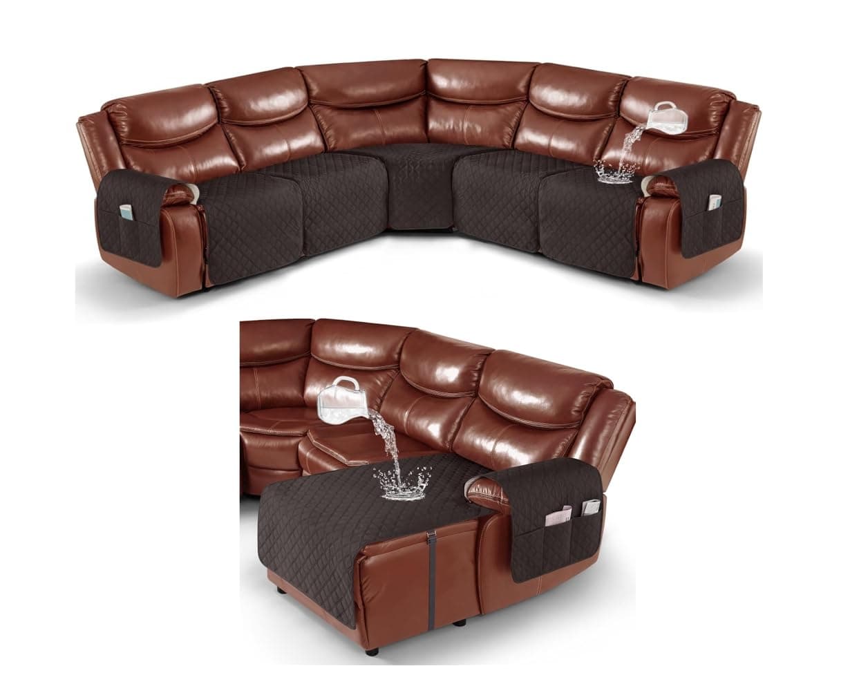 Ruaozz Chocolate L-Shaped Recliner & Chaise Sofa Cover