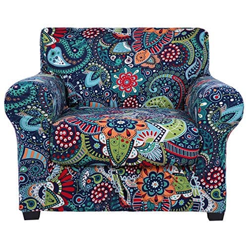 Floral Pattern Stretch Printed Sofa Slipcovers for 2 Cushion Couch, Furniture Protector for Dogs (Loveseat) — Blue Green