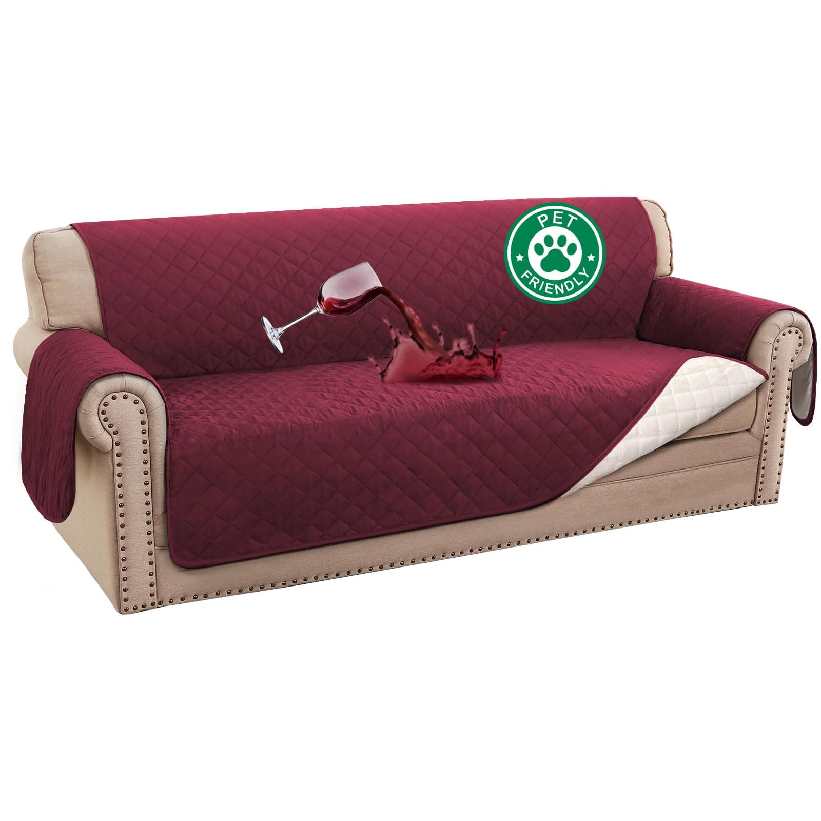 Burgundy 100% Waterproof Couch Cover for 3 Cushion Sofa (Sofa 70") Pet Friendly