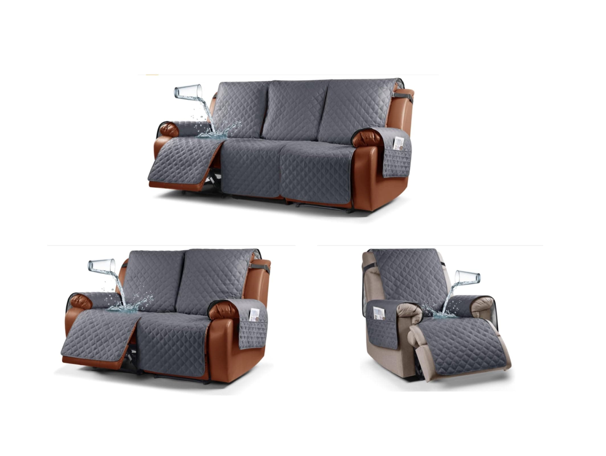 Ruaozz Waterproof Recliner Sofa, Loveseat and Chair Covers
