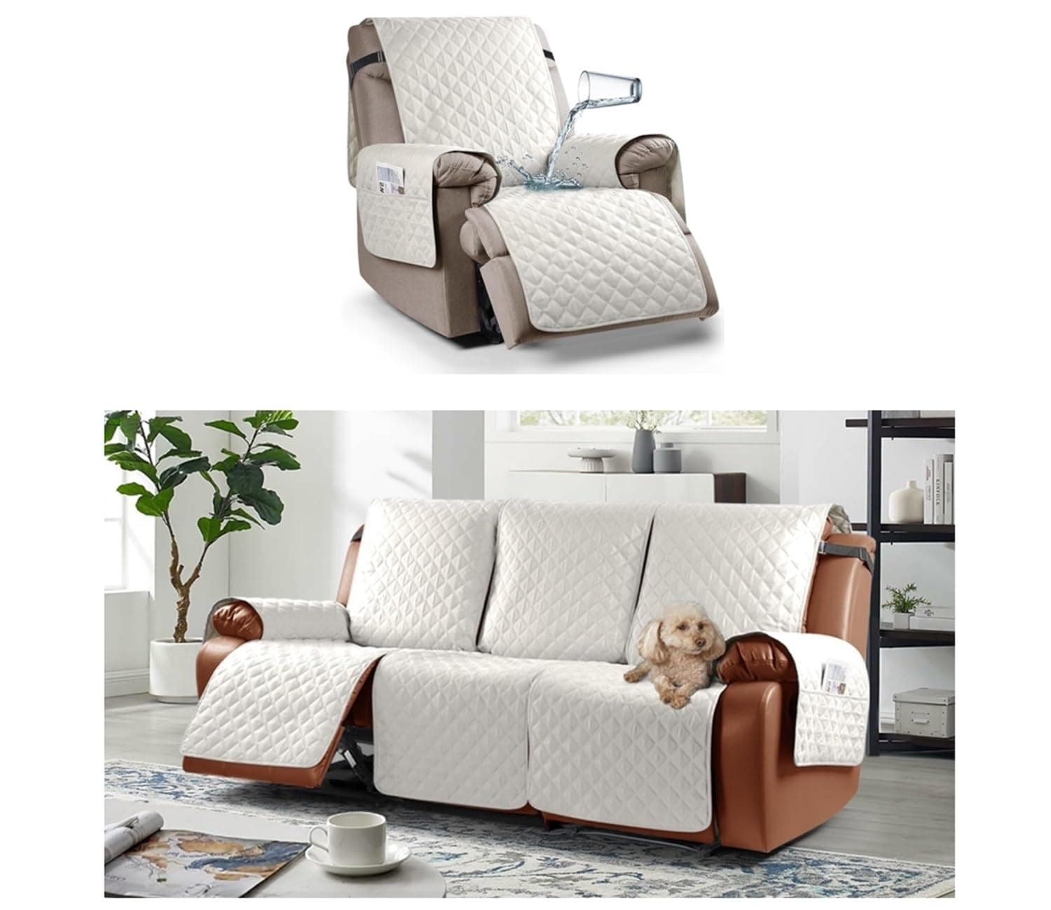 Ruaozz Beige 1-Piece Waterproof Recliner Sofa & Chair Cover with Elastic Straps