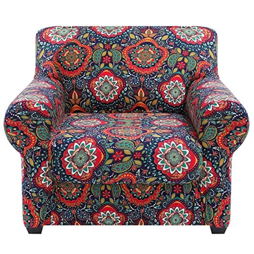 Floral Pattern Stretch Printed Sofa Slipcovers for 2 Cushion Couch, Furniture Protector for Dogs (Loveseat) — Red&blue