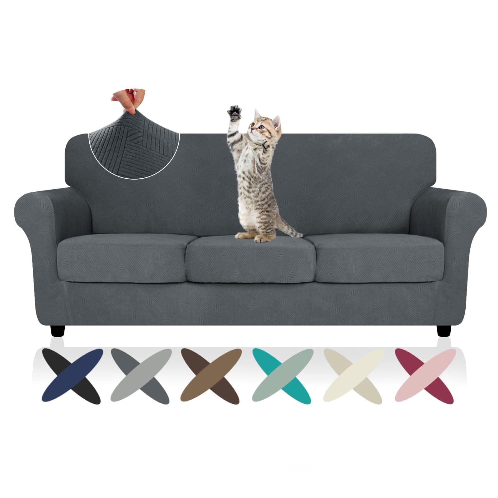 Super Stretch Dark Grey Sofa Covers for 3 Cushion Couch (71"-91")