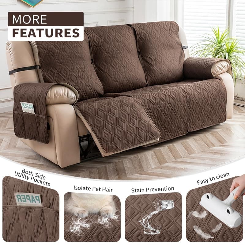 Genina Waterproof Recliner Sofa Cover, 3 Seater (Chocolate)